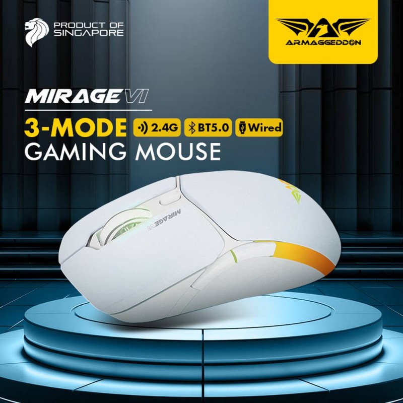 Buy Armaggeddon Gaming Mouse - MIRAGE-VI - Wired+2.4G+BT Recharge 600mAh White in Cyprus, Nicosia, Limassol, Larnaka, Pafos