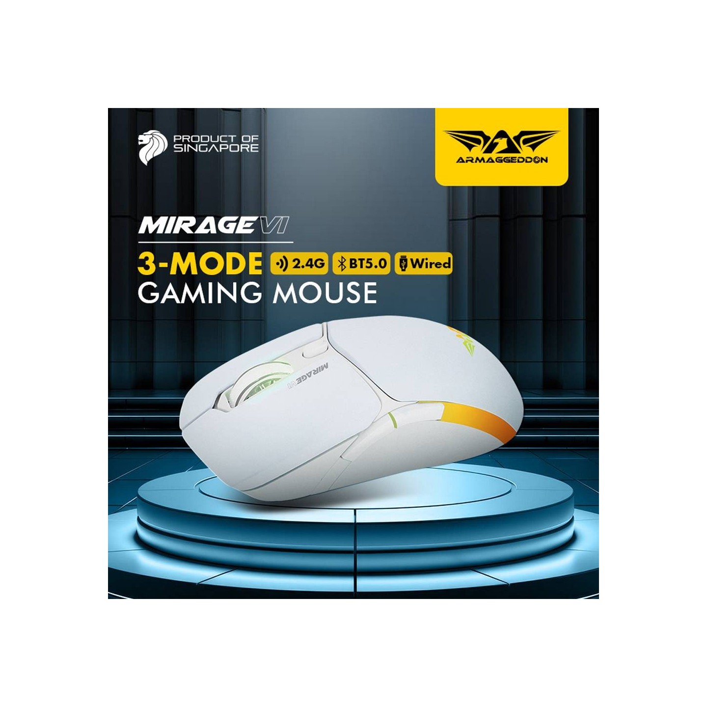 Armaggeddon Mirage VI Wired+2.4G+BT Recharge 10000CPI Gaming Mouse White (Boxed) — Buy in Cyprus with Fast Delivery