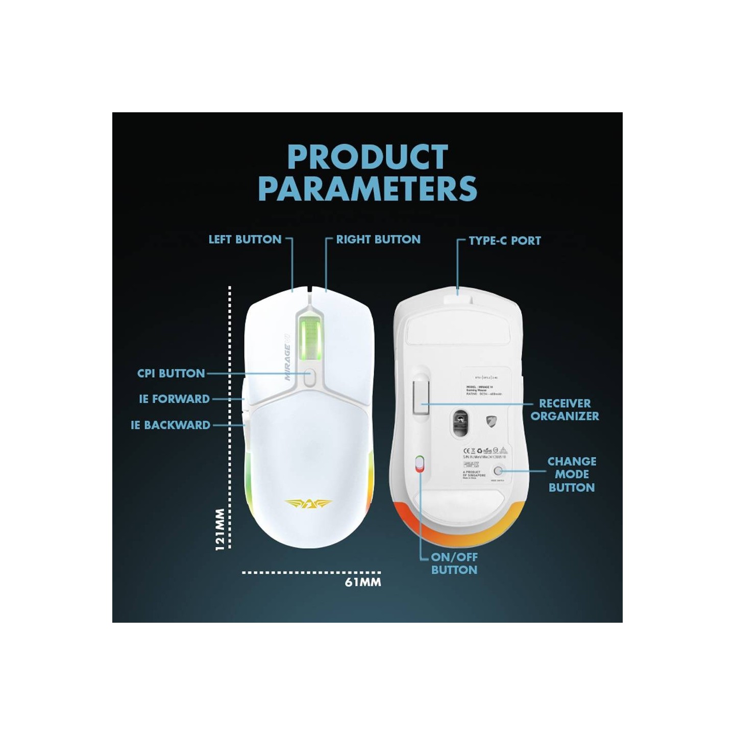 Armaggeddon Mirage VI Wired+2.4G+BT Recharge 10000CPI Gaming Mouse White (Boxed) — Buy in Cyprus with Fast Delivery