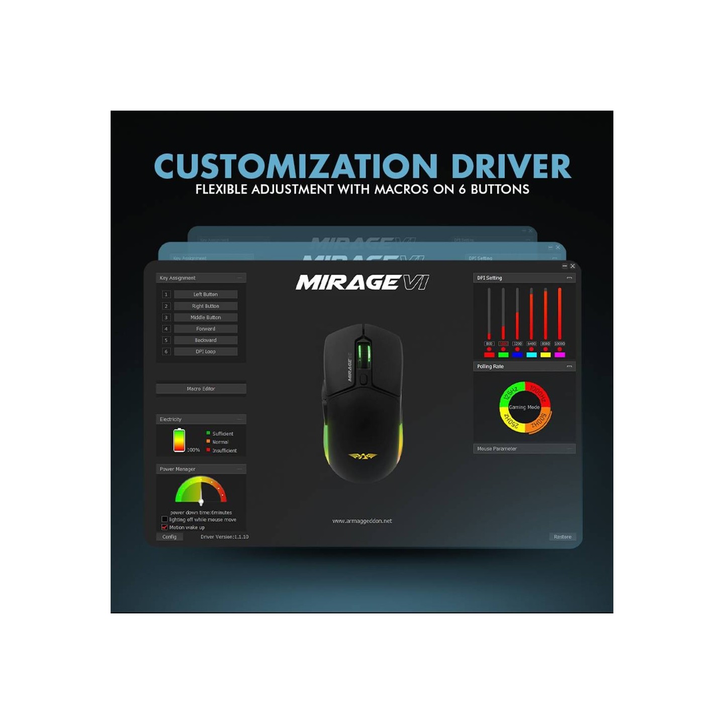 Armaggeddon Mirage VI Wired+2.4G+BT Recharge 10000CPI Gaming Mouse White (Boxed) — Buy in Cyprus with Fast Delivery