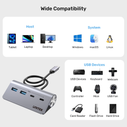 Buy Unitek USB-C Hub - H1337A - 2xUSB-A 2xUSB-C 5Gbps & USB-C Power Port in Cyprus, Nicosia, Limassol, Larnaka, Pafos
