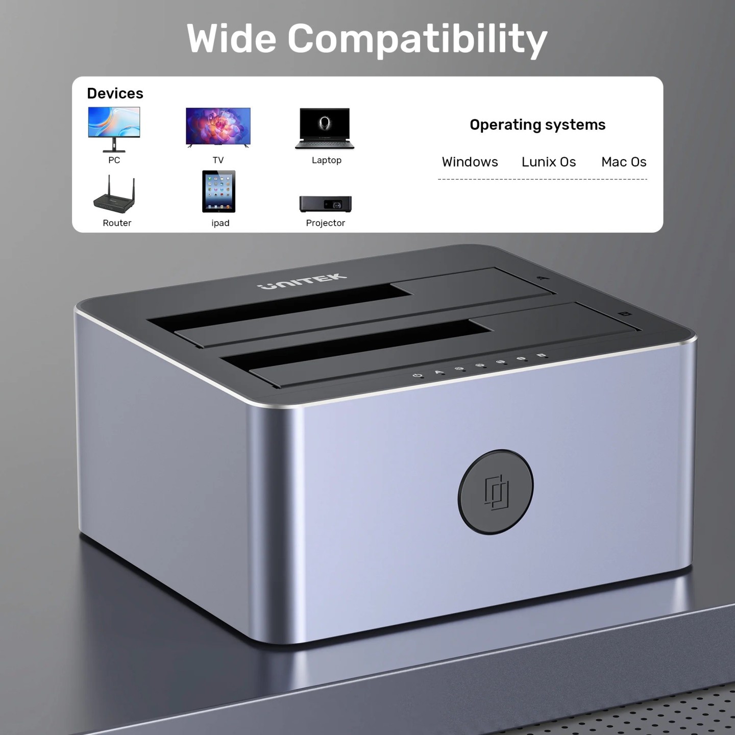 Unitek HDD Docking Station - Y-3027 - USB-C 3.1 10Gbps SATA6G Dual Bay Aluminium (Silver) — Buy in Cyprus with Fast Delivery