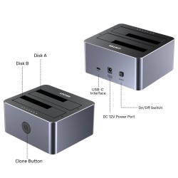 Buy Unitek HDD Docking Station - Y-3027 - USB-C 3.1 10Gbps SATA6G Dual Bay Alumi... in Cyprus, Nicosia, Limassol, Larnaka, Pafos