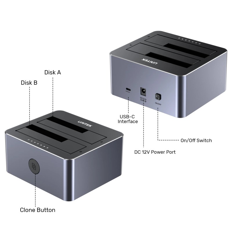 Buy Unitek HDD Docking Station - Y-3027 - USB-C 3.1 10Gbps SATA6G Dual Bay Alumi... in Cyprus, Nicosia, Limassol, Larnaka, Pafos