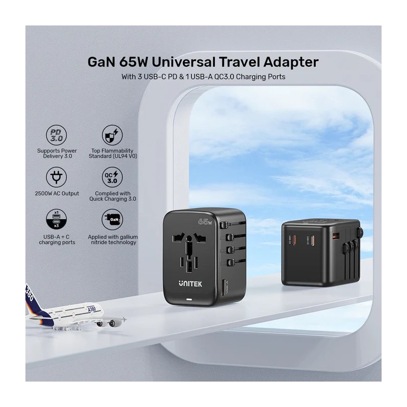 Buy Unitek Charge Wall 65W Travel Adapter 3xUSBC+USBA Black - P1122A - 65W, Trav... in Cyprus, Nicosia, Limassol, Larnaka, Pafos