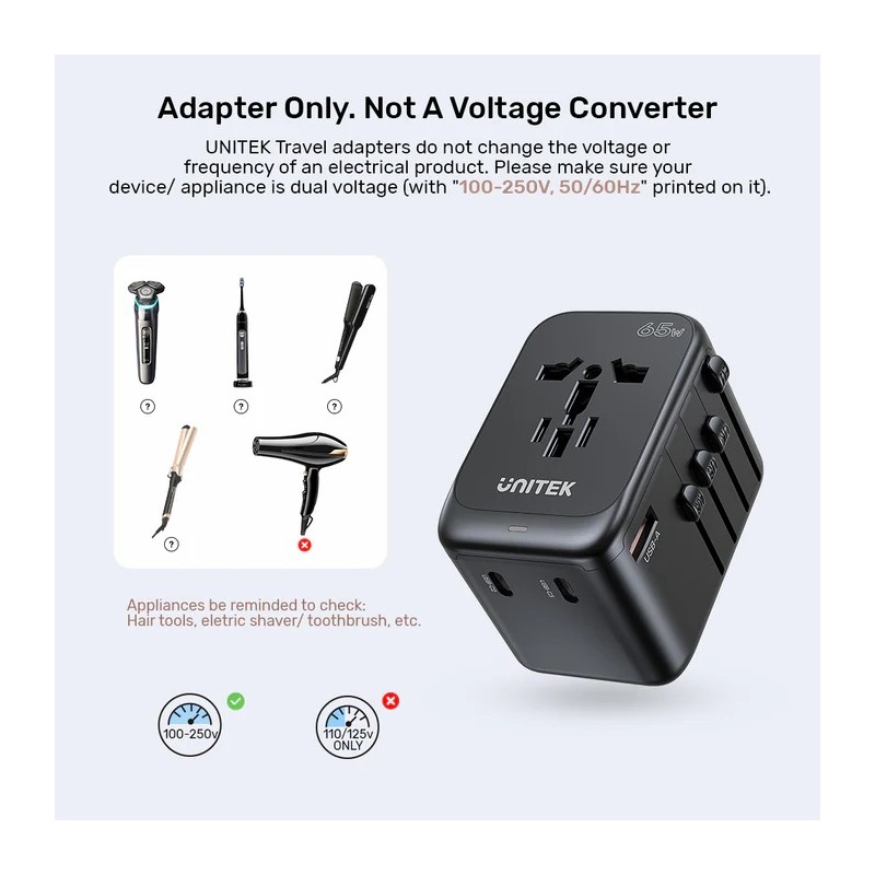 Buy Unitek Charge Wall 65W Travel Adapter 3xUSBC+USBA Black - P1122A - 65W, Trav... in Cyprus, Nicosia, Limassol, Larnaka, Pafos