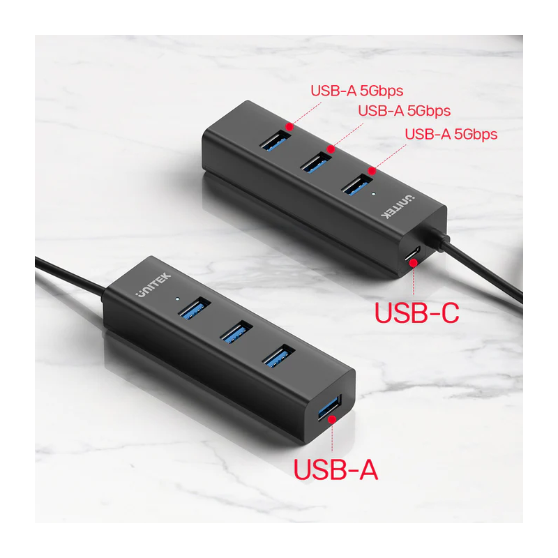 Buy Unitek - Y-3089 - 4x USB-A 3.0 Ports & 1x USB-C Power Port with 1.2m Cable in Cyprus, Nicosia, Limassol, Larnaka, Pafos