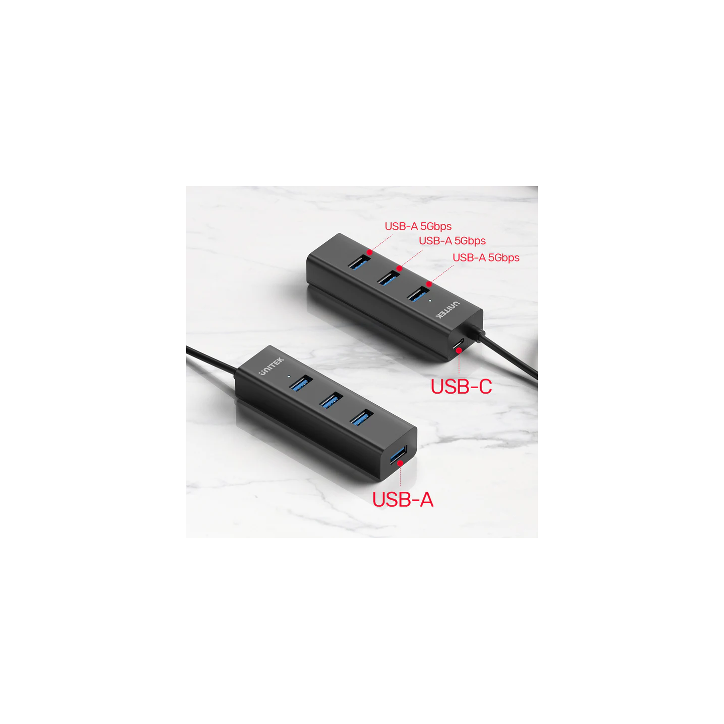 Unitek - Y-3089 - 4x USB-A 3.0 Ports & 1x USB-C Power Port with 1.2m Cable — Buy in Cyprus with Fast Delivery