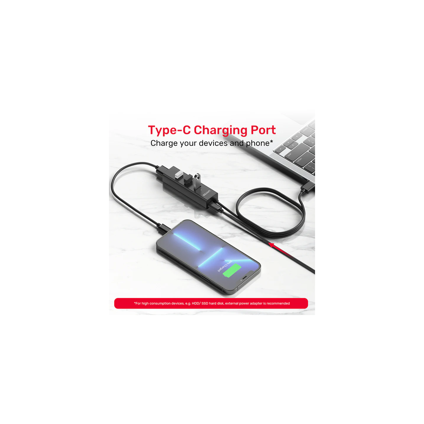 Unitek Y-3089 4-Port USB 3.0 Hub with USB-C Power & 30cm Cable — Armenius Store Cyprus