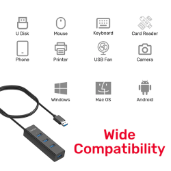 Unitek Y-3089 4-Port USB 3.0 Hub with USB-C Power & 30cm Cable — Armenius Store Cyprus