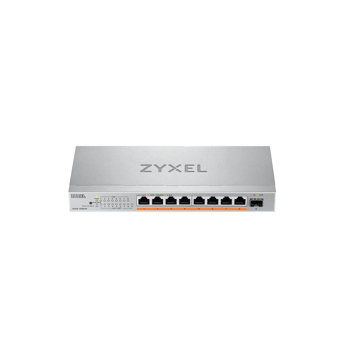Zyxel Switch PoE Multi-Gig 2.5G 8PoE + 10G SFP+ 100W - XMG-108HP - 2.5G, 8PoE, 10G SFP+, 100W