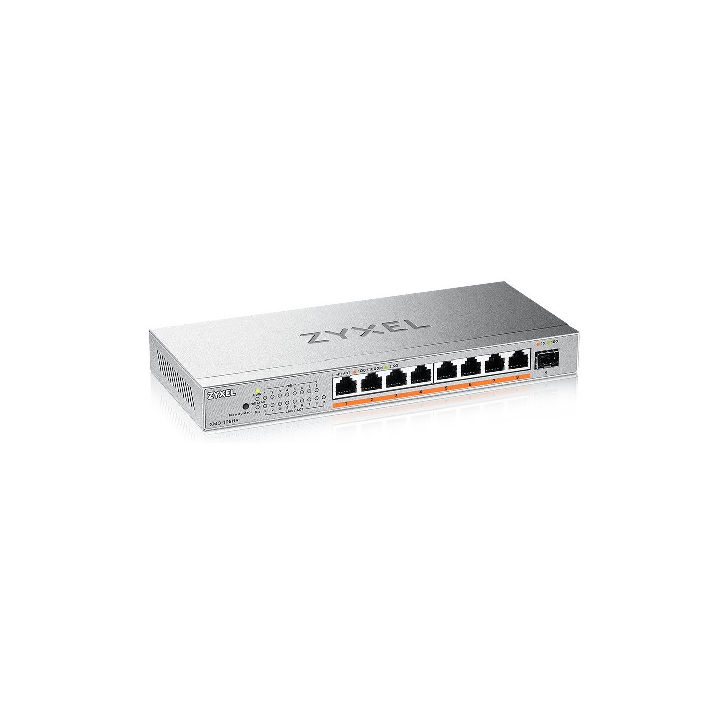Zyxel Switch PoE Multi-Gig 2.5G 8PoE + 10G SFP+ 100W - XMG-108HP - 2.5G, 8PoE, 10G SFP+, 100W