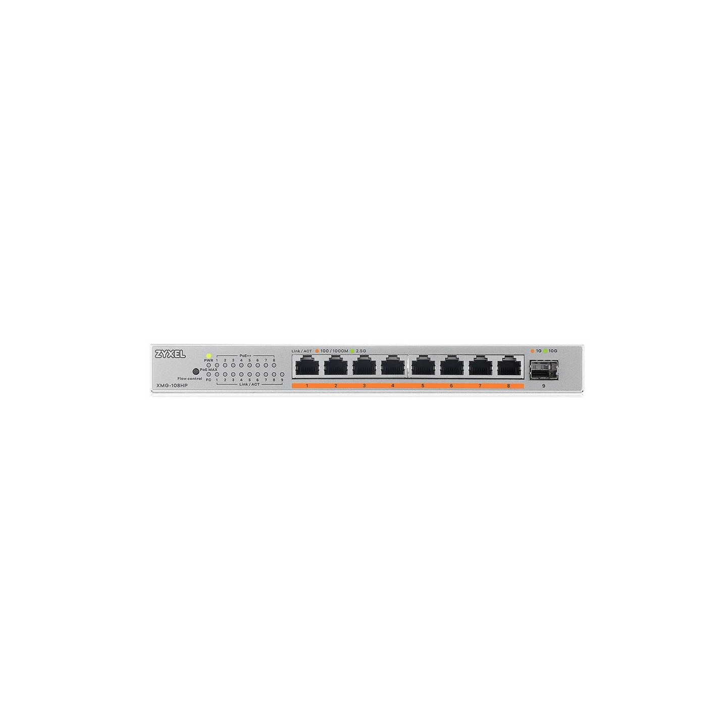 Zyxel Switch PoE Multi-Gig 2.5G 8PoE + 10G SFP+ 100W - XMG-108HP - 2.5G, 8PoE, 10G SFP+, 100W