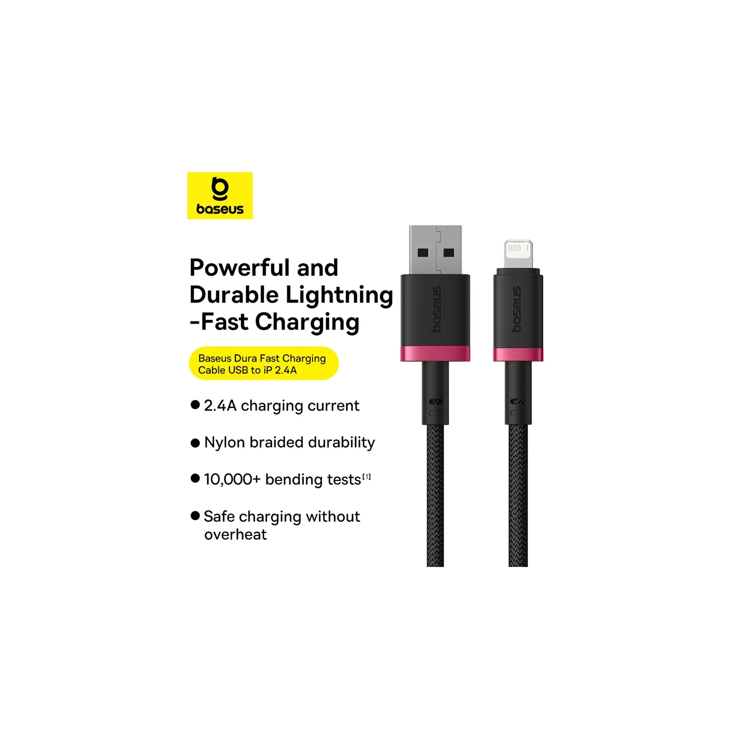 Baseus Cable - Lightning to USB-A, Dura Series, Braided, 1.0m, Black-Red — Buy in Cyprus with Fast Delivery