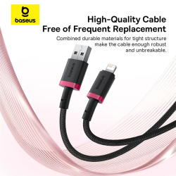 Buy Baseus Cable - Lightning to USB-A, Dura Series, Braided, 1.0m, Black-Red in Cyprus, Nicosia, Limassol, Larnaka, Pafos