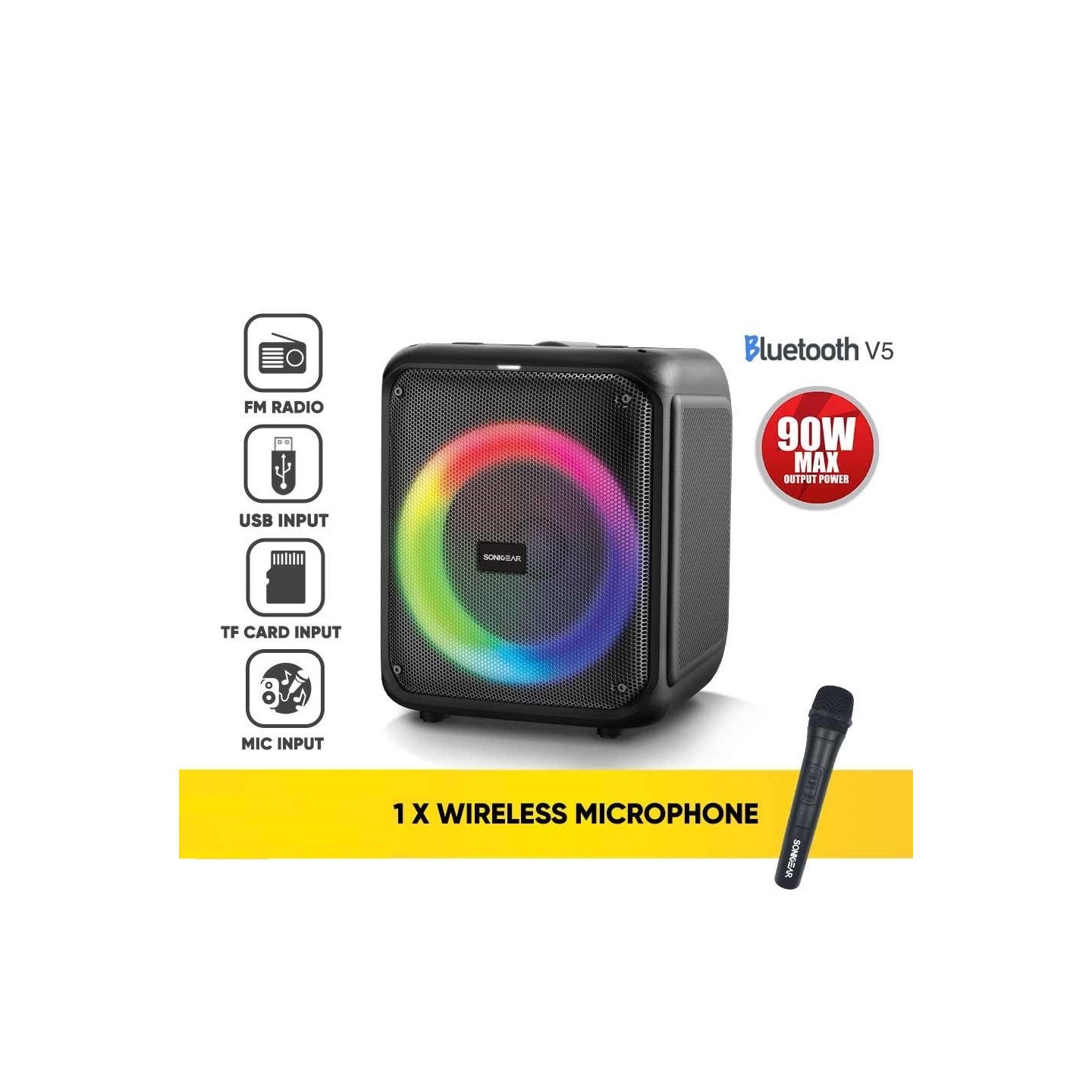 SonicGear Portable Karaoke Speaker - AudioXPro600HD - 90W BT USB FM with 1 Wireless Microphone