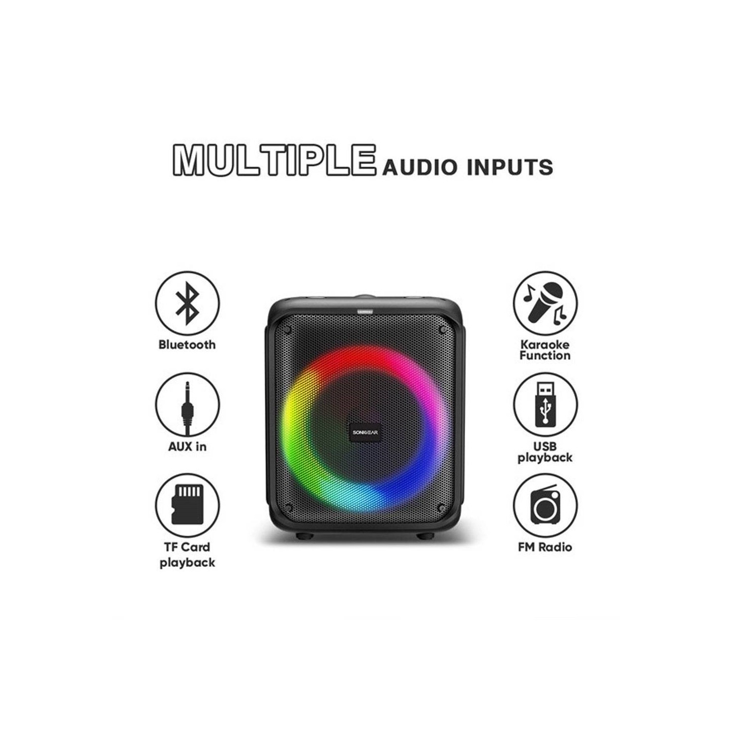 SonicGear Portable Karaoke Speaker - AudioXPro600HD - 90W BT USB FM with 1 Wireless Microphone