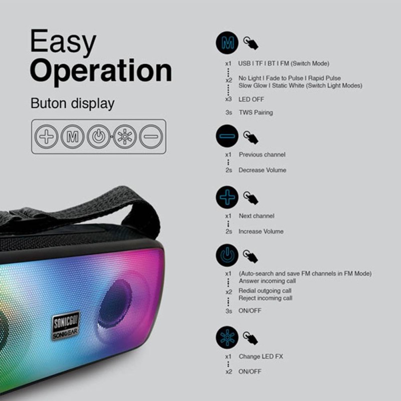 Buy SonicGear - SONICGO!3 - RGB Portable Bluetooth Speaker with FM Radio & USB in Cyprus, Nicosia, Limassol, Larnaka, Pafos