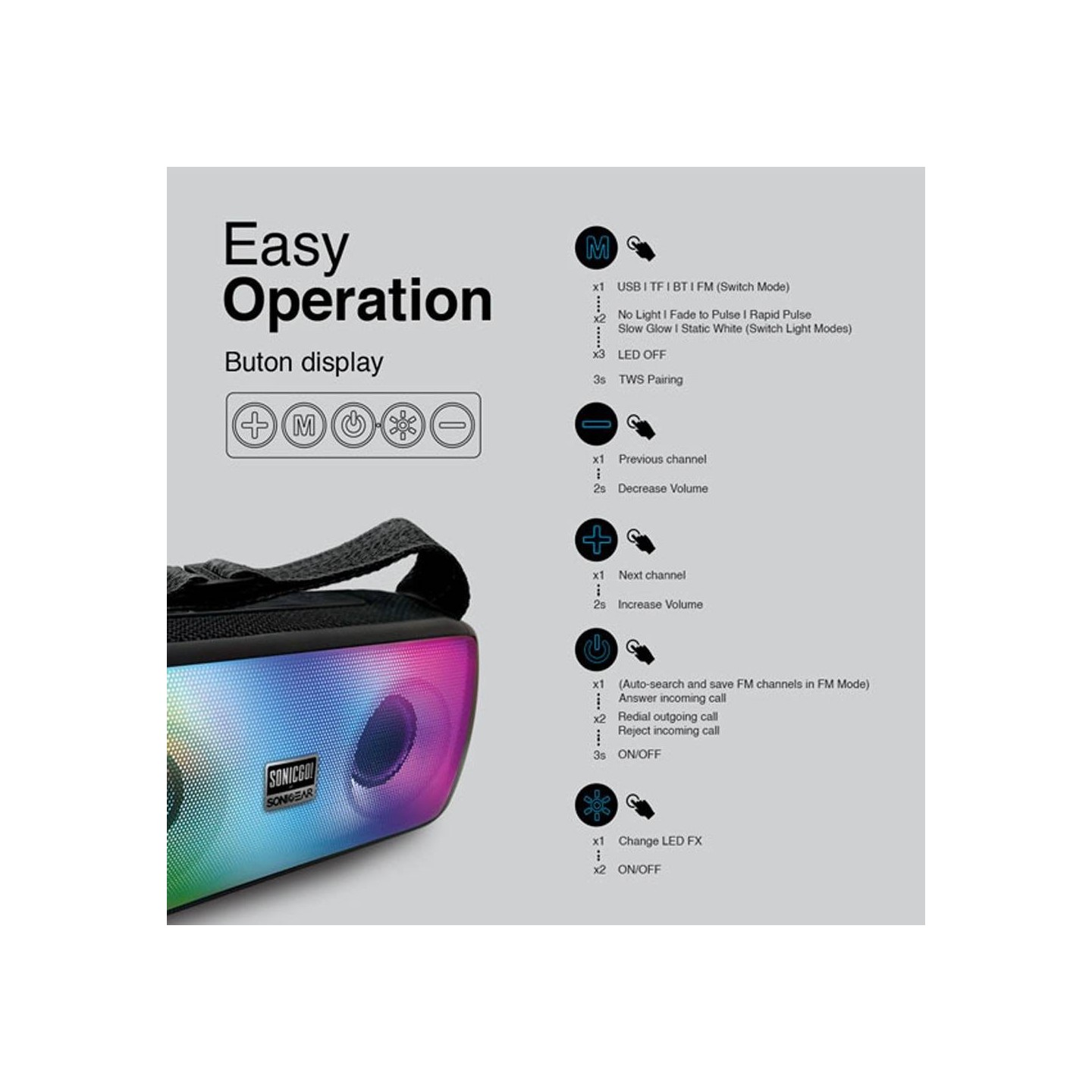 SonicGear - SONICGO!3 - RGB Portable Bluetooth Speaker with FM Radio & USB — Buy in Cyprus with Fast Delivery