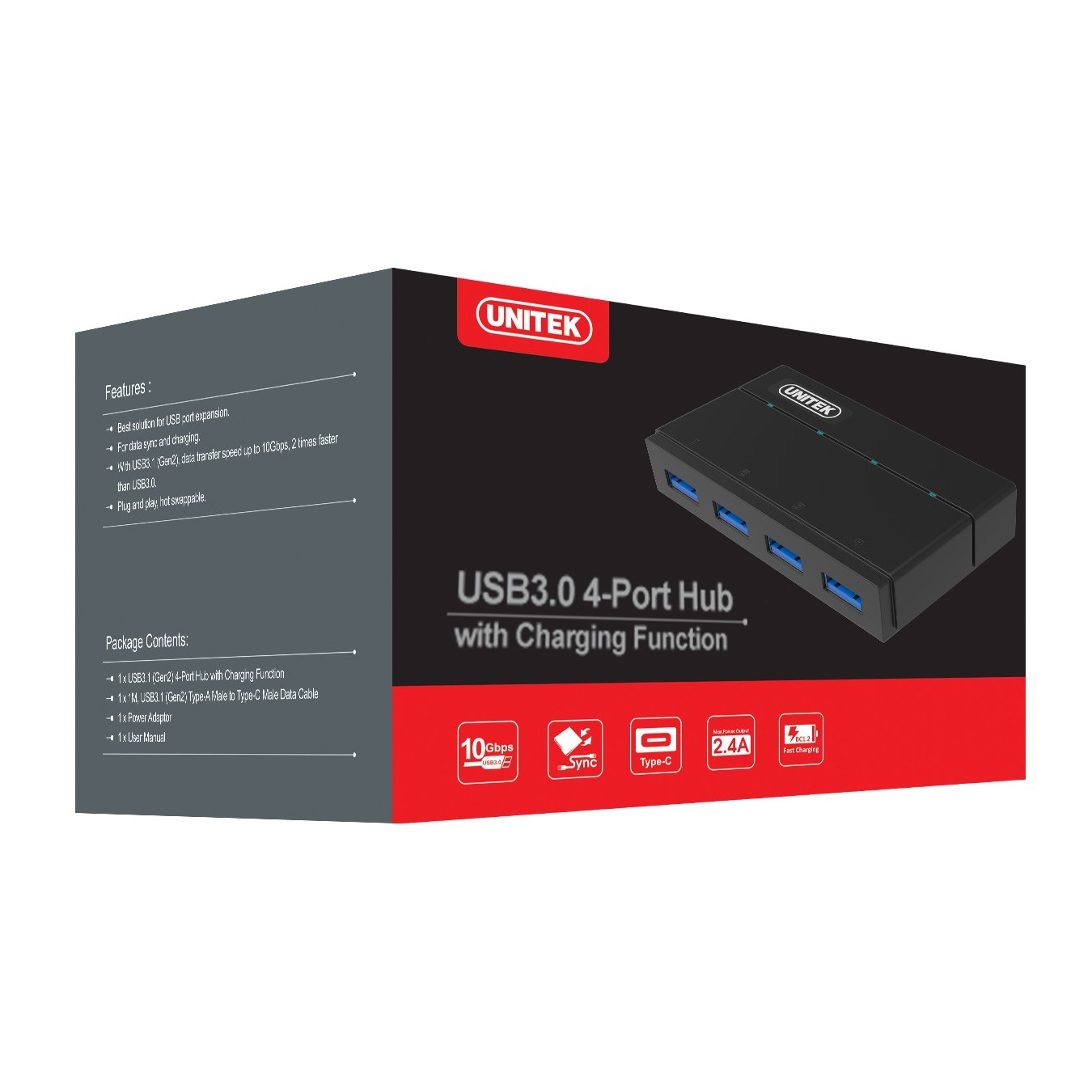 Unitek Y-HB03001 USB 3.0 4-Port Hub – 5Gbps SuperSpeed | Armenius Store