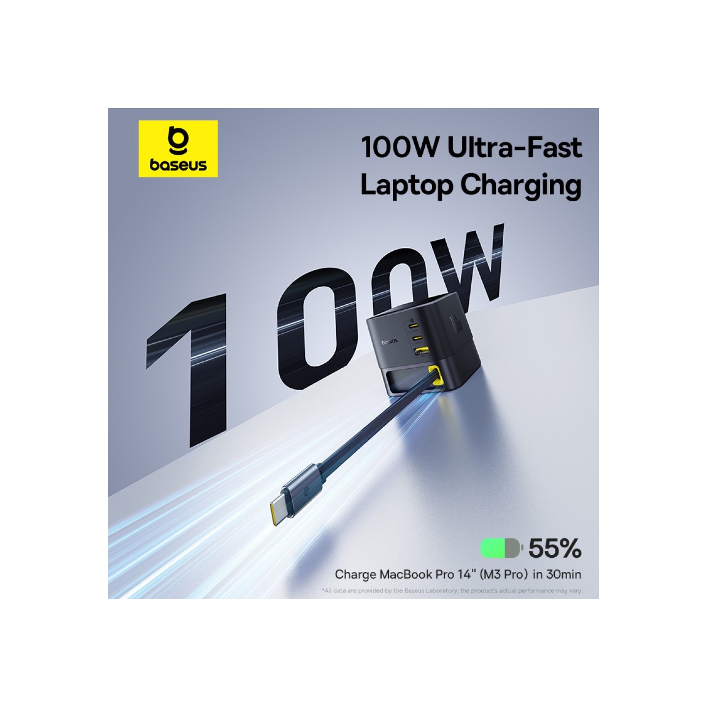 Baseus Charger Desktop - 100W 3C+U SUPER GAN Retractable Cable 100W EU — Buy in Cyprus with Fast Delivery