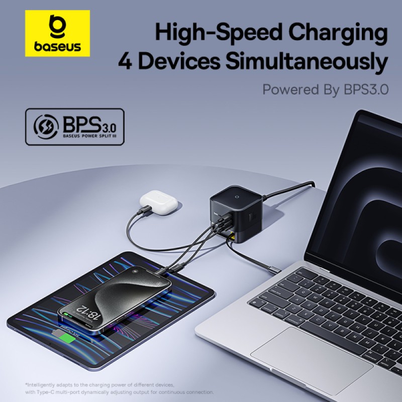 Buy Baseus Charger Desktop - 100W 3C+U SUPER GAN Retractable Cable 100W EU in Cyprus, Nicosia, Limassol, Larnaka, Pafos