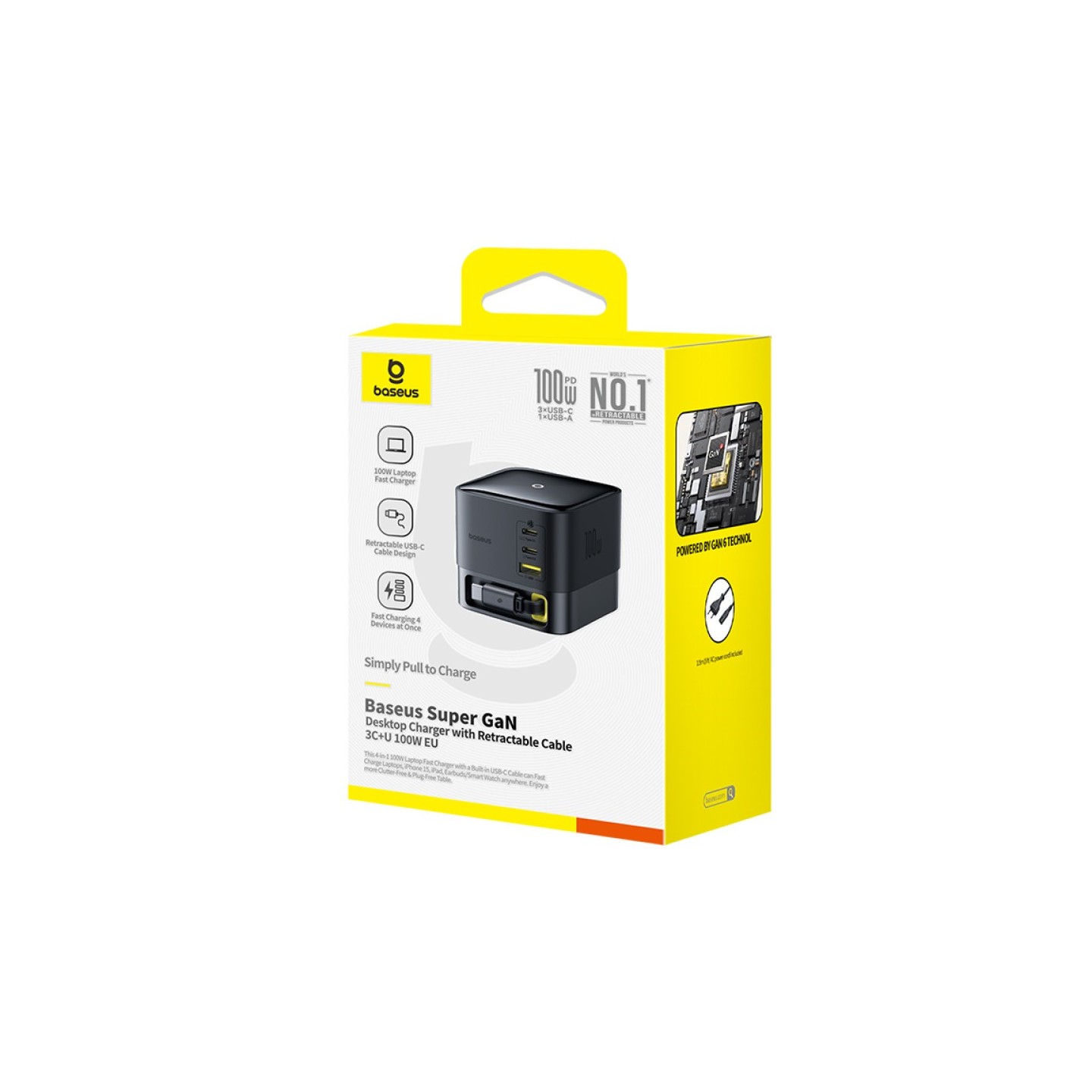 Baseus Charger Desktop - 100W 3C+U SUPER GAN Retractable Cable 100W EU — Buy in Cyprus with Fast Delivery
