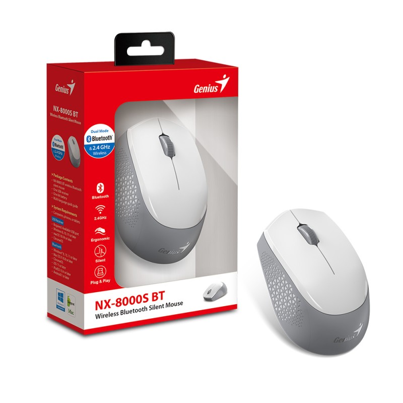 Buy Genius Mouse Wireless+BT Silent - NX-8000S - White in Cyprus, Nicosia, Limassol, Larnaka, Pafos