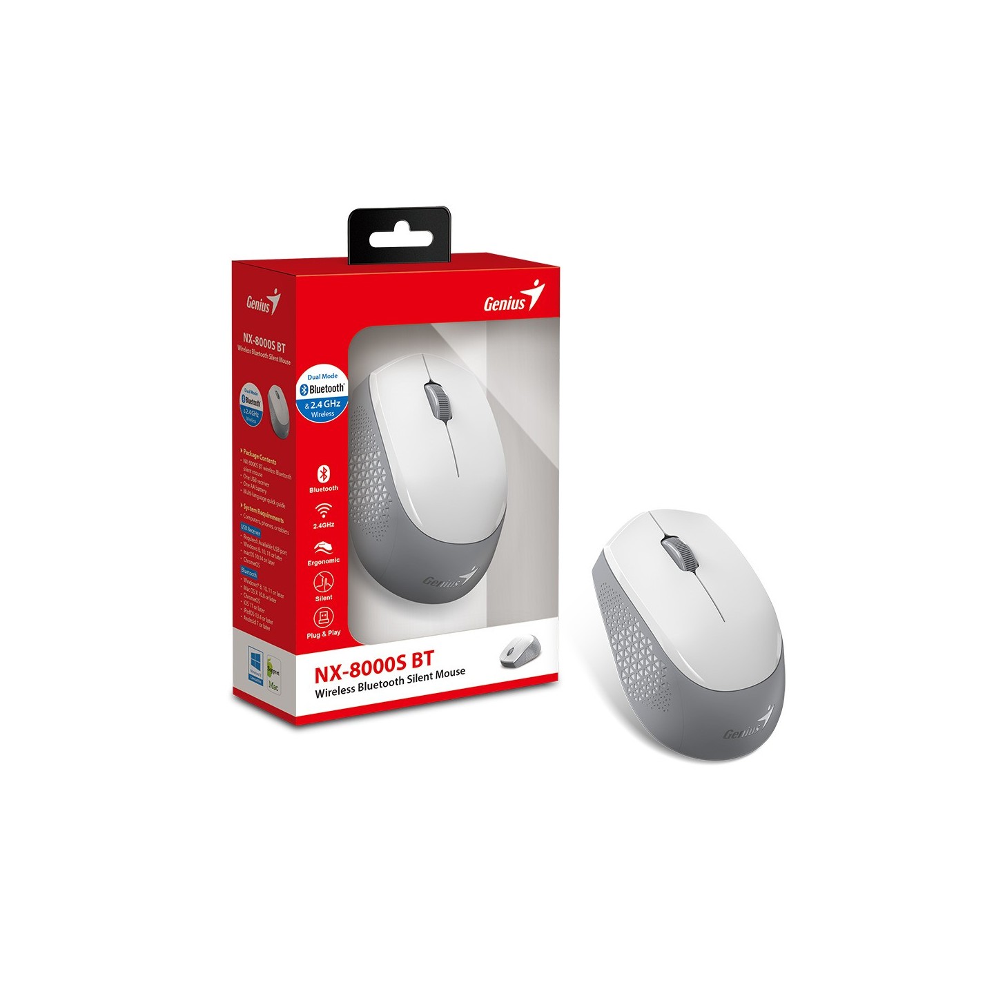 Genius NX-8000S Wireless+BT Silent Mouse - White (Boxed) — Buy in Cyprus with Fast Delivery