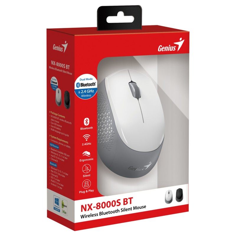 Buy Genius Mouse Wireless+BT Silent - NX-8000S - White in Cyprus, Nicosia, Limassol, Larnaka, Pafos
