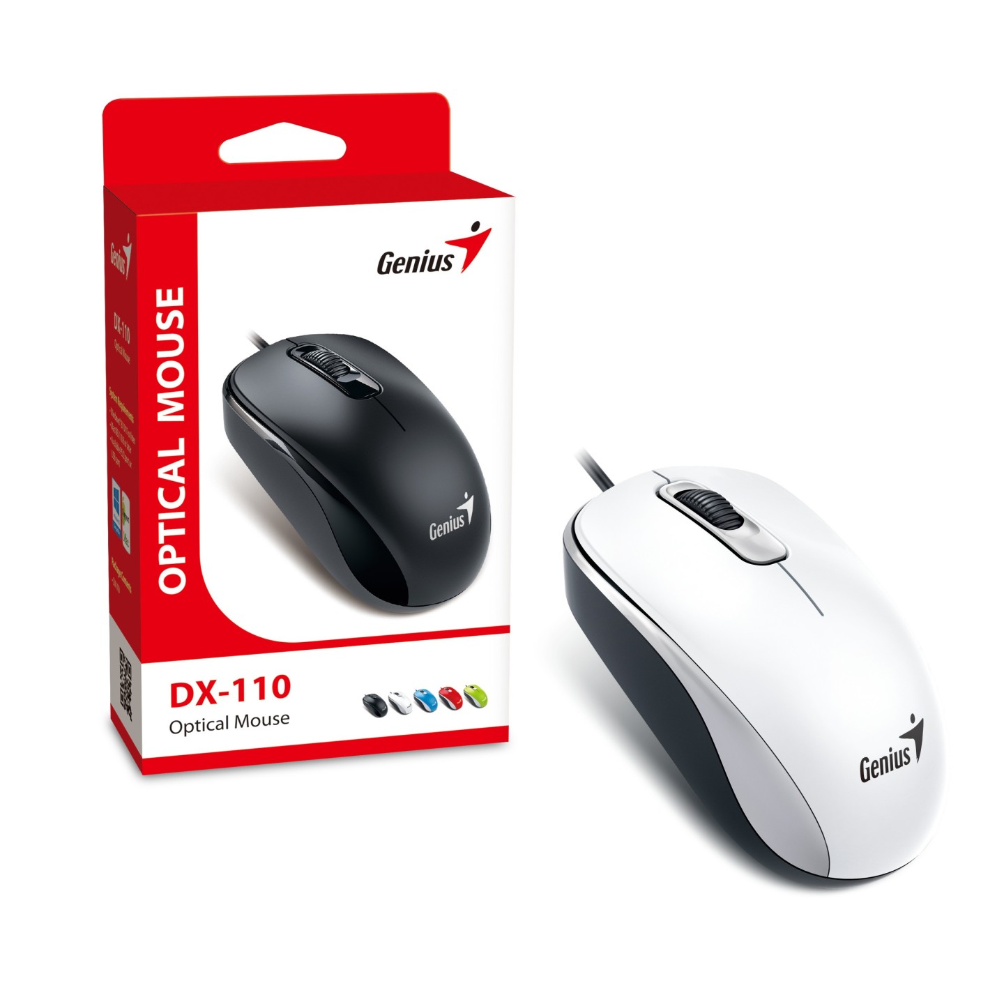 Genius DX-110 1000 DPI USB Wired Optical Mouse Ambidextrous White (Boxed) — Buy in Cyprus with Fast Delivery
