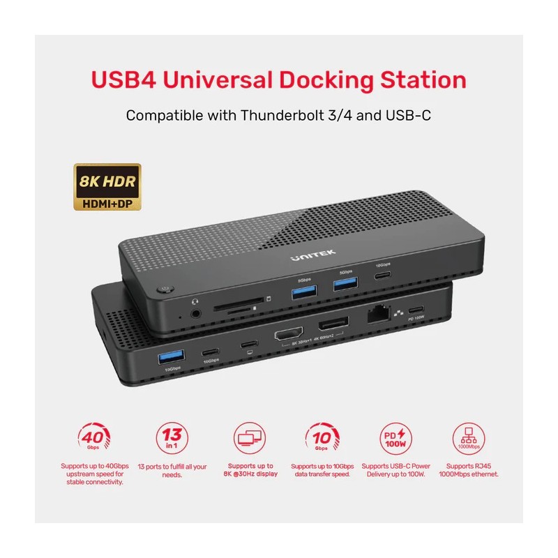 Buy Unitek USB-C Hub - D1079A - USB4 MST HDMI DP Gb SD Audio PD100W in Cyprus, Nicosia, Limassol, Larnaka, Pafos