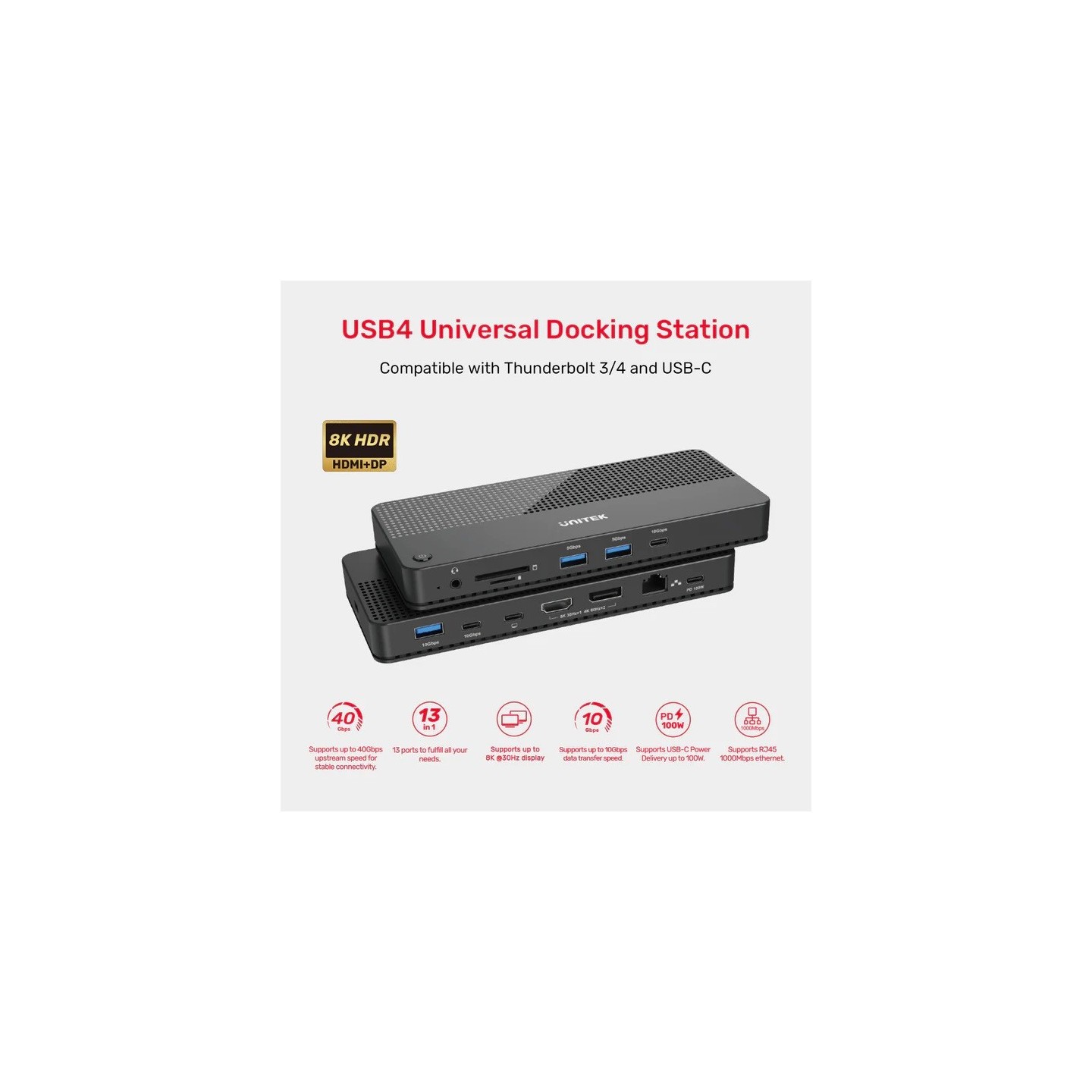Unitek USB-C Hub - D1079A - USB4 MST HDMI DP Gb SD Audio PD100W — Buy in Cyprus with Fast Delivery