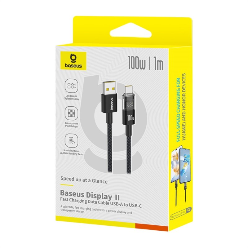 Buy Baseus Cable USB-C to USB-A Display 2 Series Braided 100W 1.0m Black - Chara... in Cyprus, Nicosia, Limassol, Larnaka, Pafos