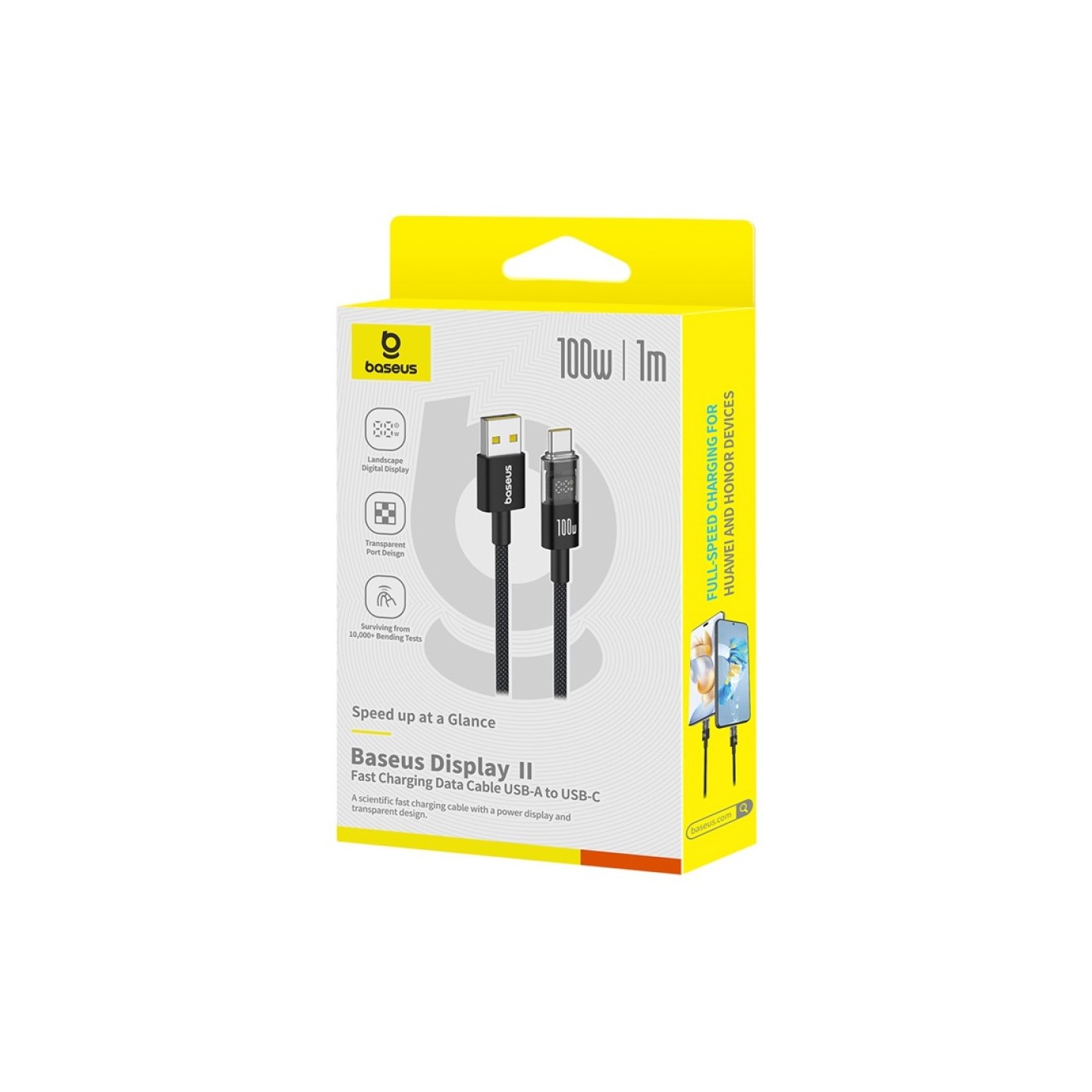 Baseus Display 2 USB-C to USB-A 100W Braided Cable 1m Black (Boxed) — Buy in Cyprus with Fast Delivery