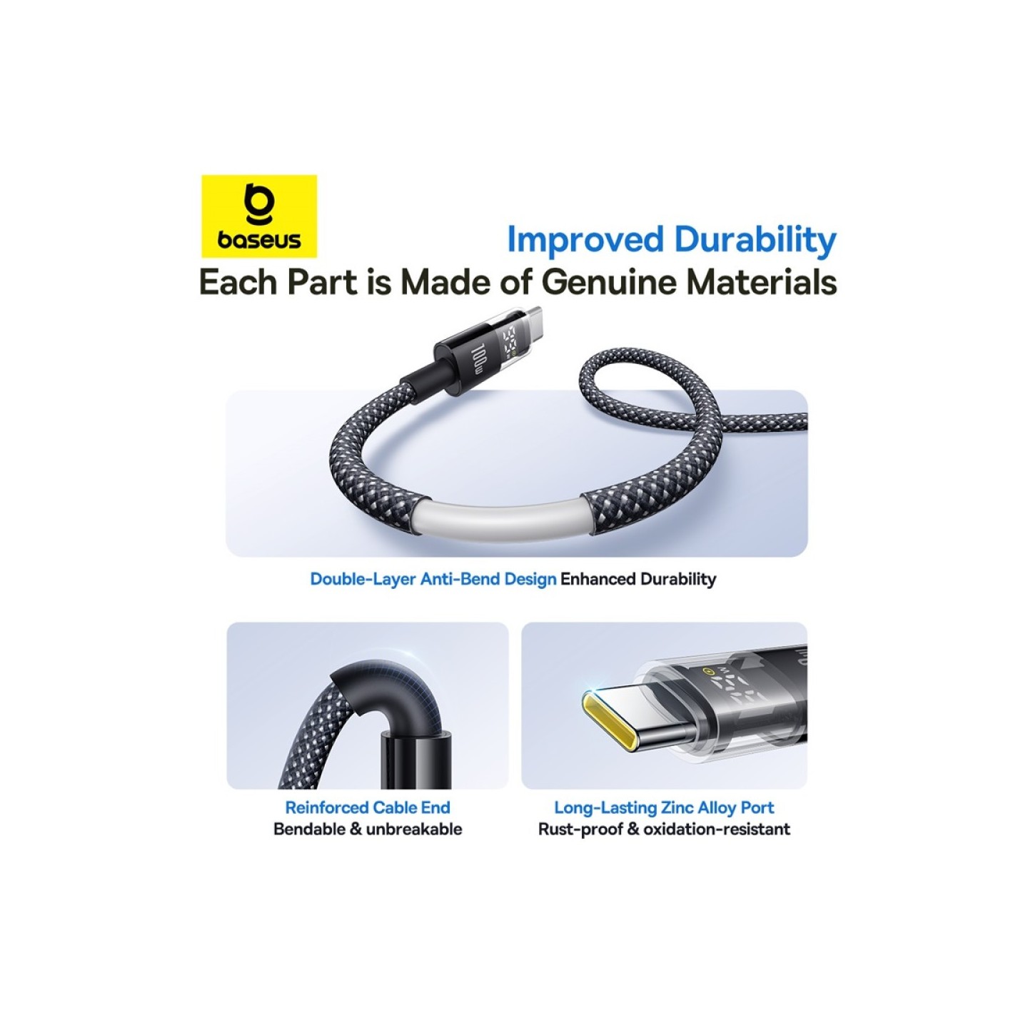 Baseus Display 2 USB-C to USB-A 100W Braided Cable 1m Black (Boxed) — Buy in Cyprus with Fast Delivery