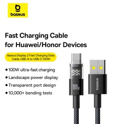 Baseus Display 2 USB-C to USB-A 100W Braided Cable 1m Black (Boxed) — Buy in Cyprus with Fast Delivery