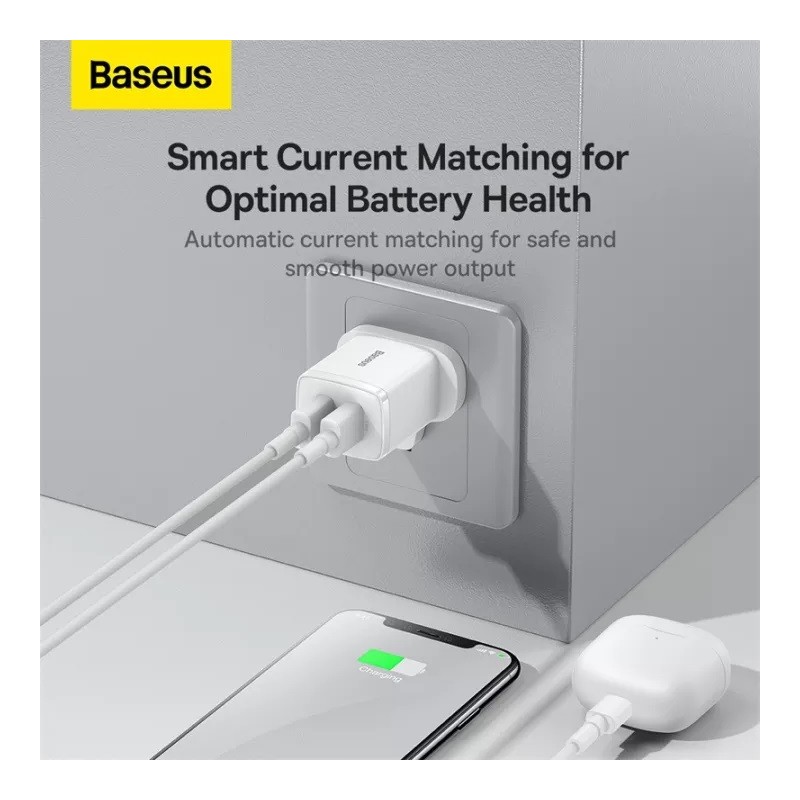 Buy Baseus Charger Wall - 2xUSBA - 2.1A - UK - White in Cyprus, Nicosia, Limassol, Larnaka, Pafos