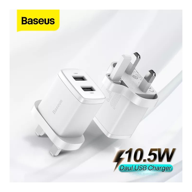 Buy Baseus Charger Wall - 2xUSBA - 2.1A - UK - White in Cyprus, Nicosia, Limassol, Larnaka, Pafos