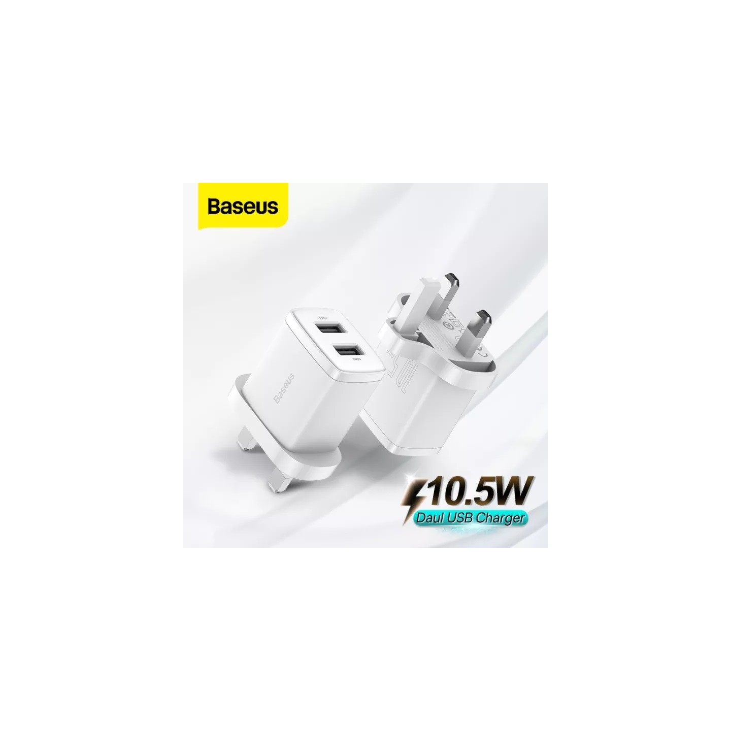 Baseus Charger Wall - 2xUSBA - 2.1A - UK - White — Buy in Cyprus with Fast Delivery