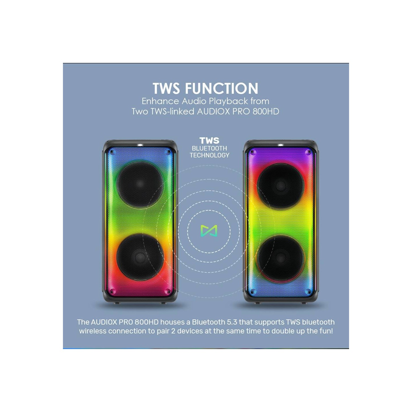 SonicGear 2 x 8'' Portable Karaoke Speaker with Voice Changer - AudioXPro800HD - 2 x Wireless Microphones included