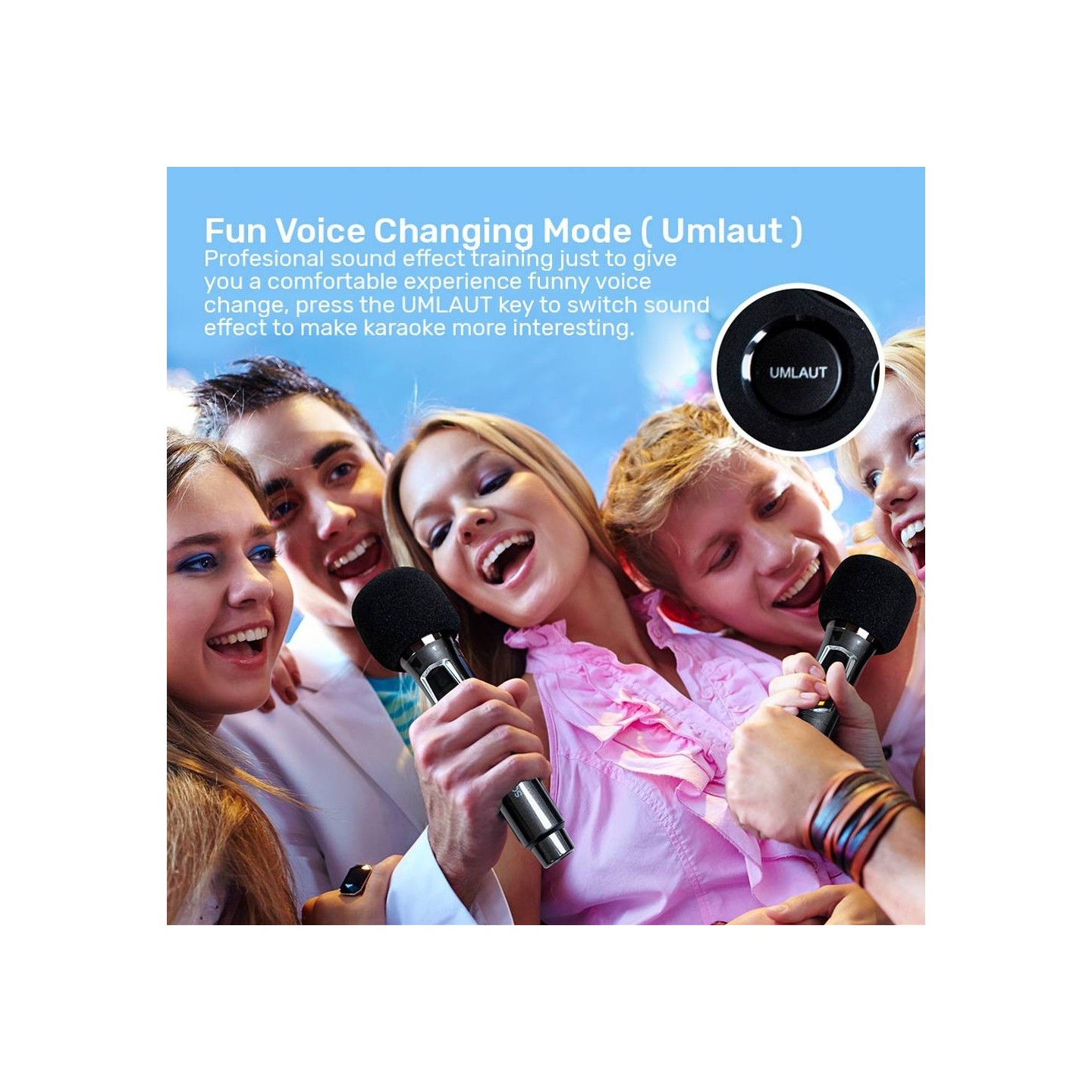 SonicGear 2 x 8'' Portable Karaoke Speaker with Voice Changer - AudioXPro800HD - 2 x Wireless Microphones included