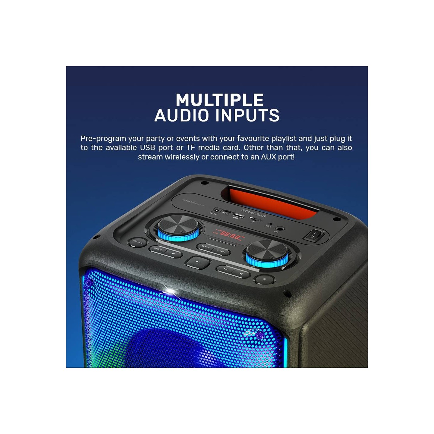 SonicGear 2 x 8'' Portable Karaoke Speaker with Voice Changer - AudioXPro800HD - 2 x Wireless Microphones included