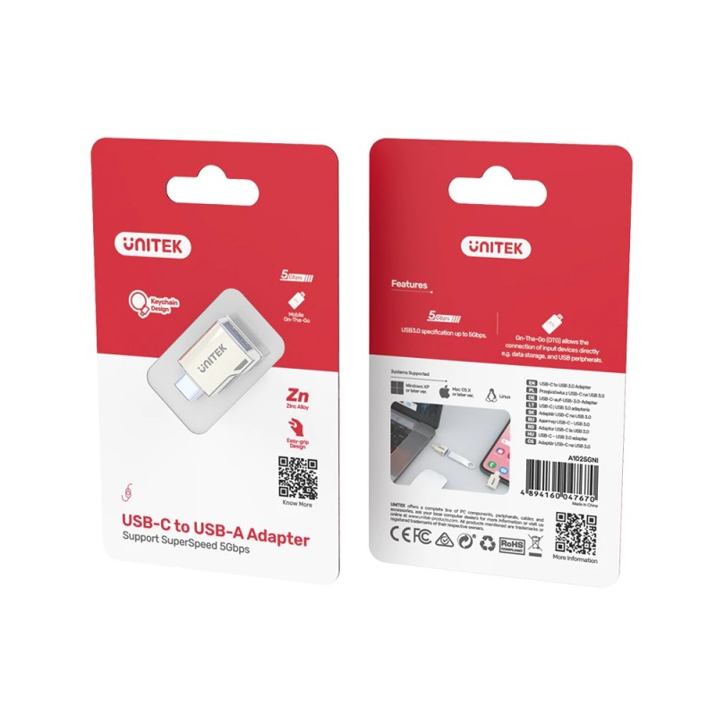 Buy Unitek USB-A Female to USB-C Male Adaptor - A1025GNI - 5Gbps OTG in Cyprus, Nicosia, Limassol, Larnaka, Pafos