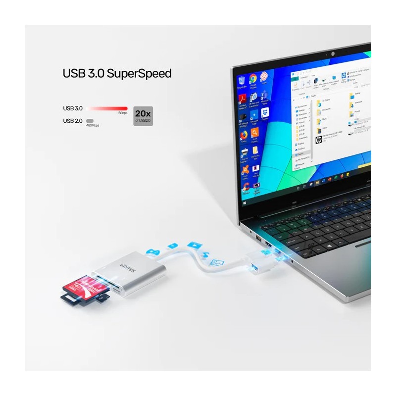 Buy Unitek Card Reader - Y-9313D - USB-A C 3.0 Aluminium SD Micro SD CF Card Reader in Cyprus, Nicosia, Limassol, Larnaka, Pafos