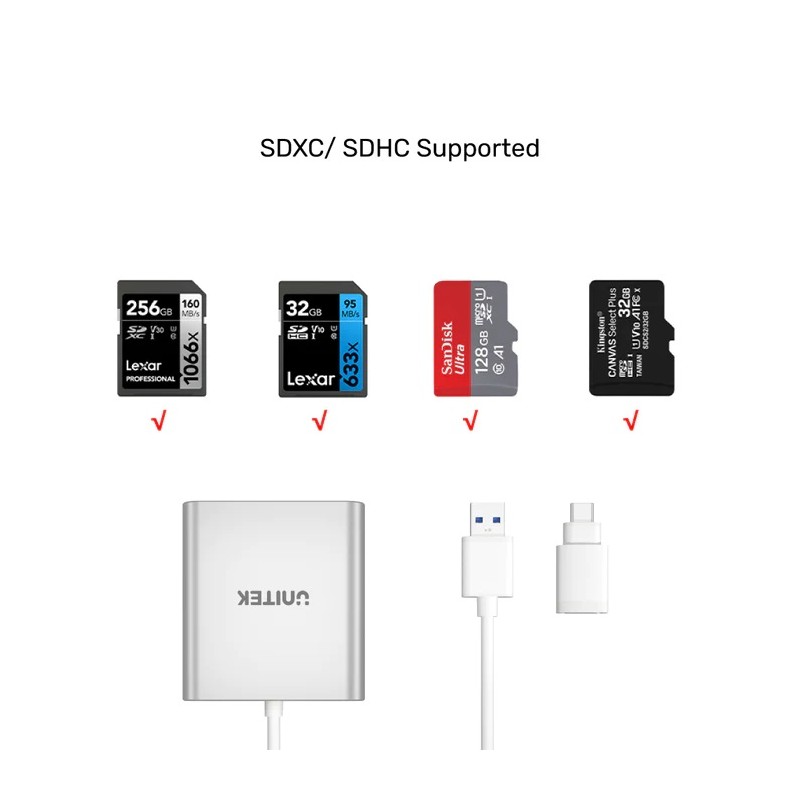 Buy Unitek Card Reader - Y-9313D - USB-A C 3.0 Aluminium SD Micro SD CF Card Reader in Cyprus, Nicosia, Limassol, Larnaka, Pafos