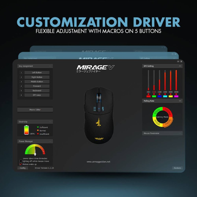 Buy Armaggeddon Gaming Mouse - MIRAGE-V - Wired+2.4G+BT Recharge 5B Black in Cyprus, Nicosia, Limassol, Larnaka, Pafos