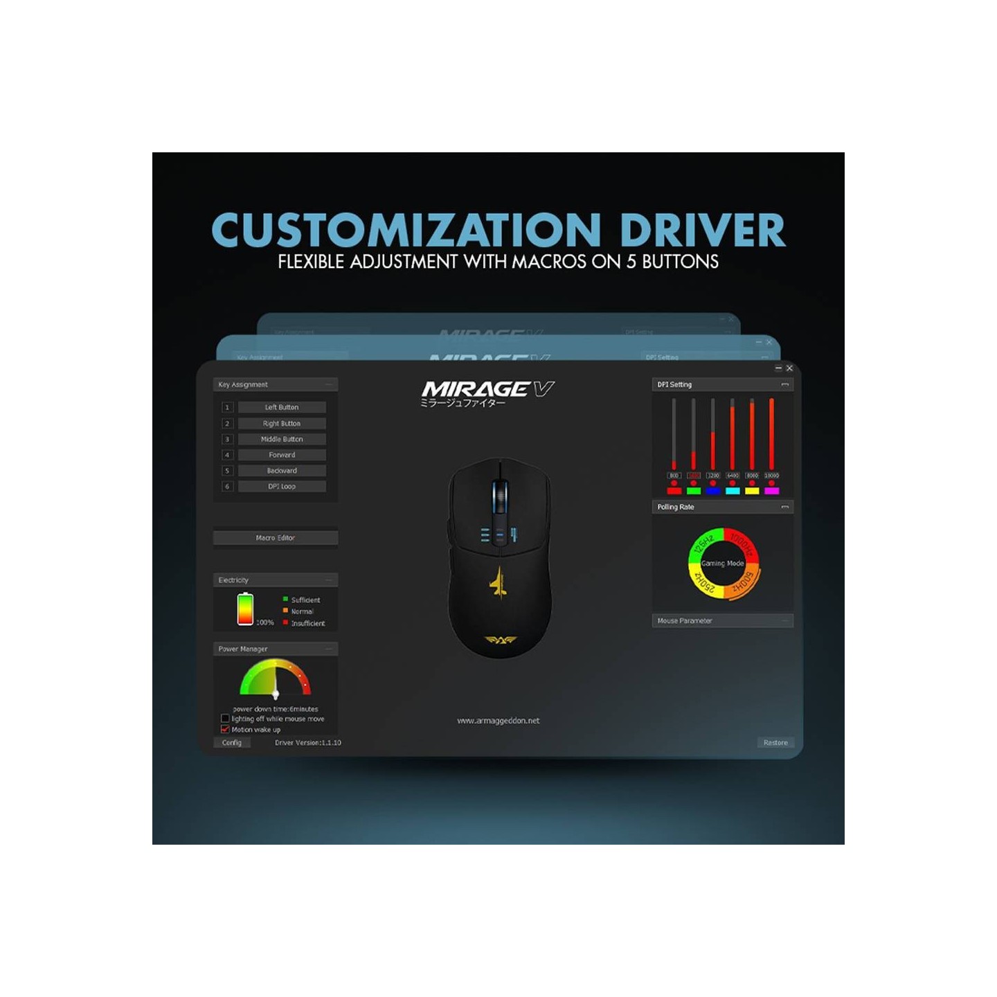 Armaggeddon Mirage V Wired+2.4G+BT Rechargeable Gaming Mouse 10000 CPI Black (Boxed) — Buy in Cyprus with Fast Delivery