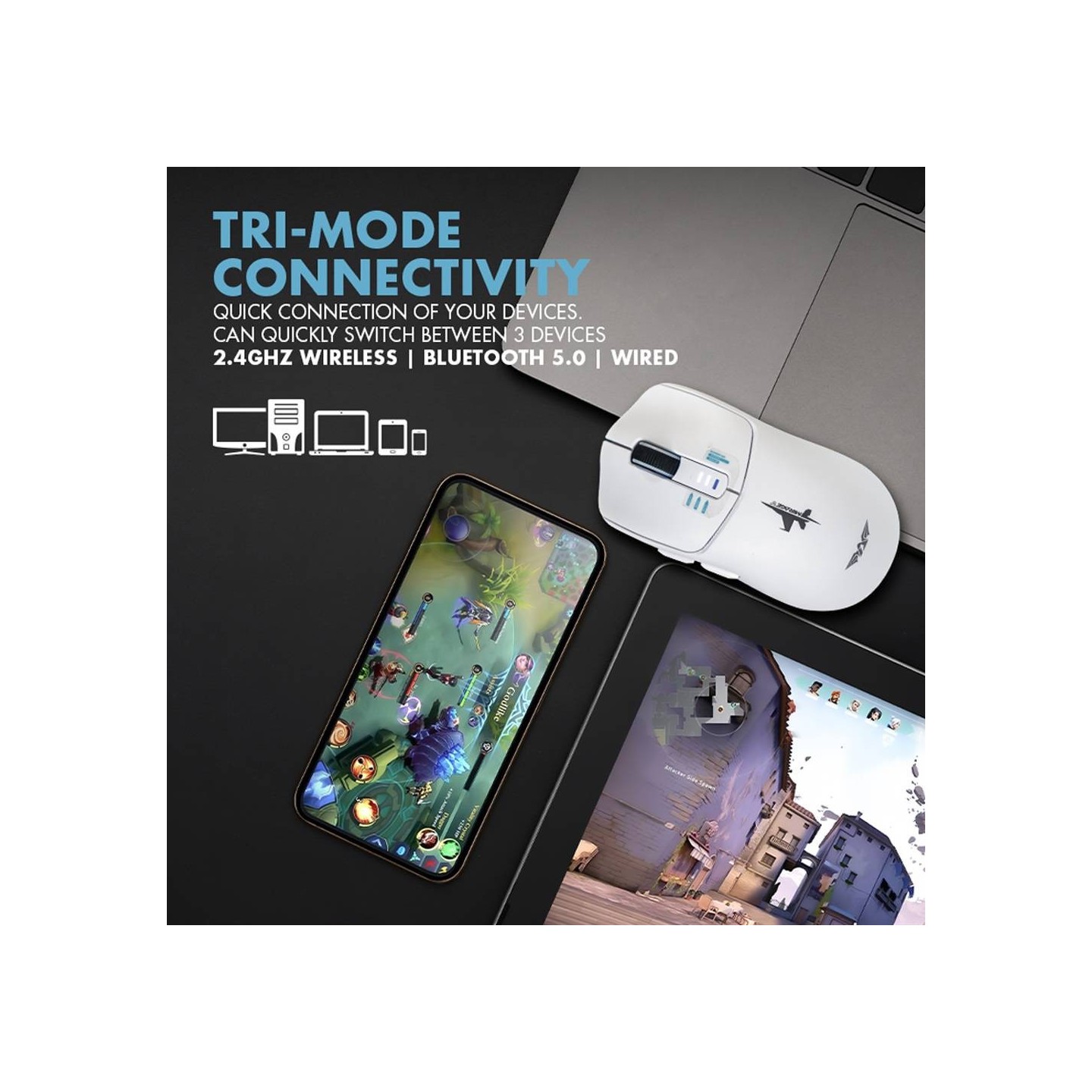 Armaggeddon Mirage V Wired+2.4G+BT Rechargeable Gaming Mouse 10000 CPI Black (Boxed) — Buy in Cyprus with Fast Delivery