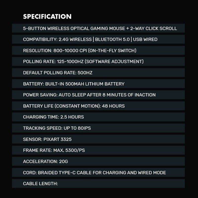 Buy Armaggeddon Gaming Mouse - MIRAGE-V - Wired+2.4G+BT Recharge 5B Black in Cyprus, Nicosia, Limassol, Larnaka, Pafos